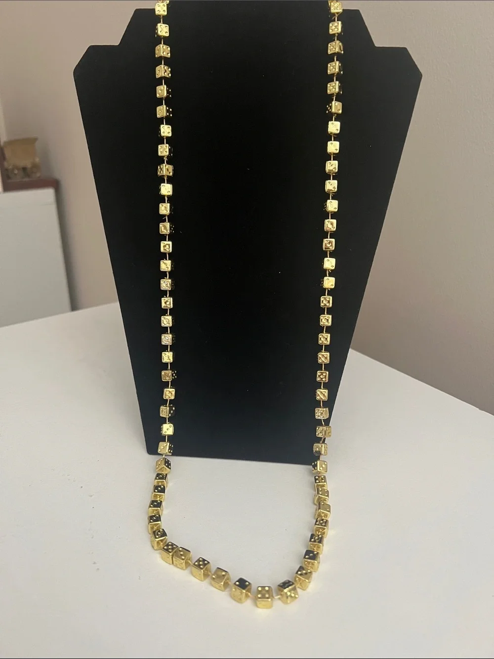 Vintage Gold Tone Dice Cubes Necklace - Novelty - Long